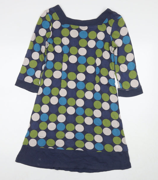 Adini Womens Multicoloured Polka Dot Cotton A-Line Size M Square Neck Pullover