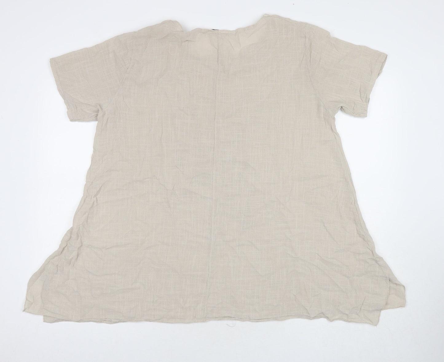 Made in Italy Womens Beige Cotton Tunic T-Shirt Size L Round Neck - Leaf