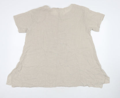 Made in Italy Womens Beige Cotton Tunic T-Shirt Size L Round Neck - Leaf