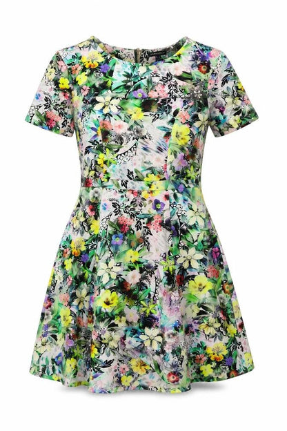 Warehouse Womens Multicoloured Floral Polyester Fit & Flare Size 10 Round Neck Zip
