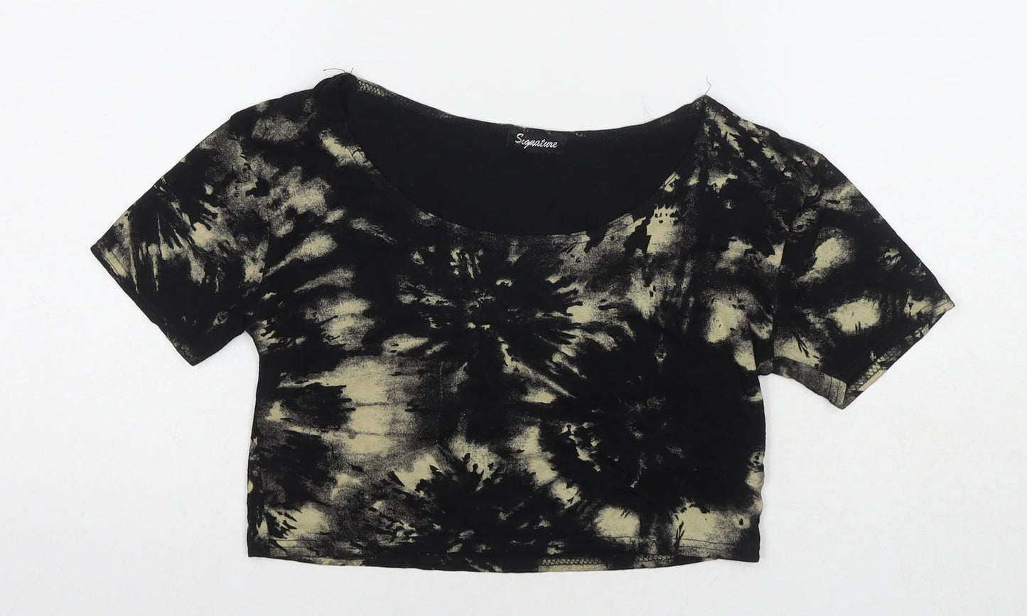 Womens UK Size M Signature Black Cropped T-Shirt