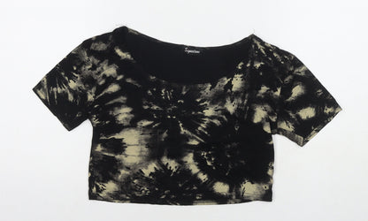 Womens UK Size M Signature Black Cropped T-Shirt