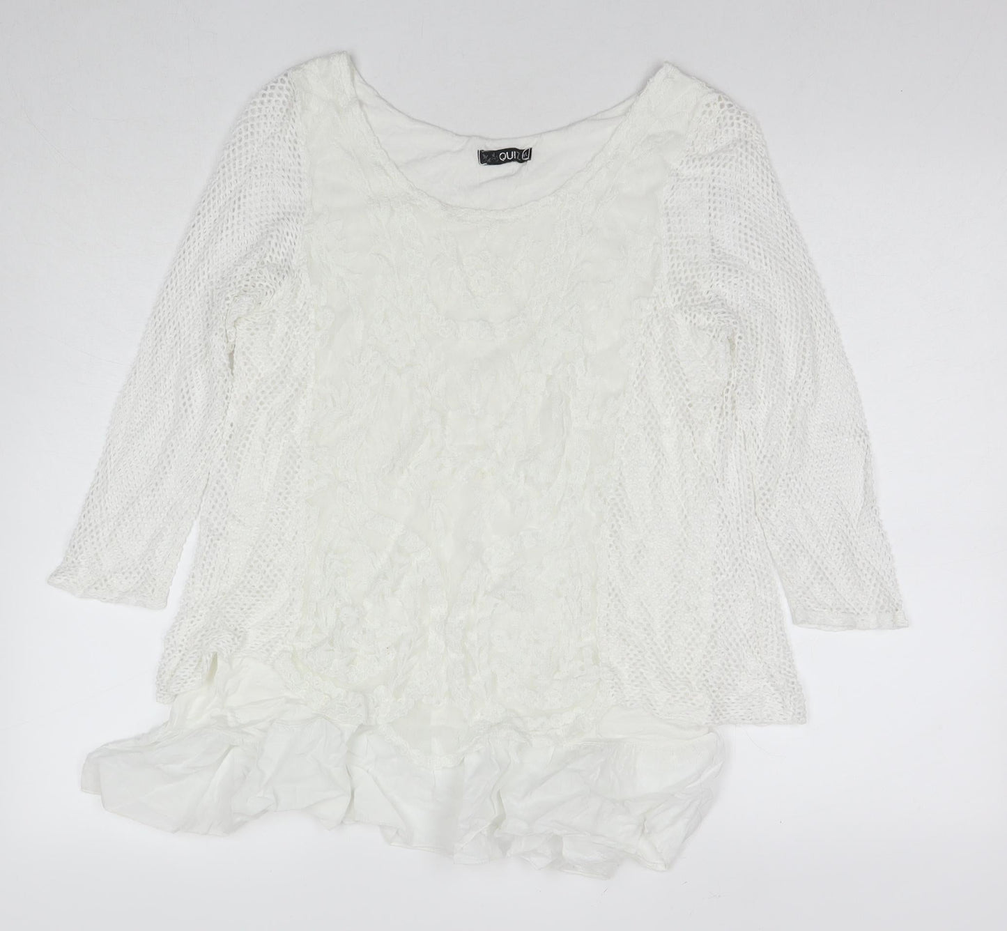 Quiz Womens White Polyester Basic T-Shirt Size M Round Neck