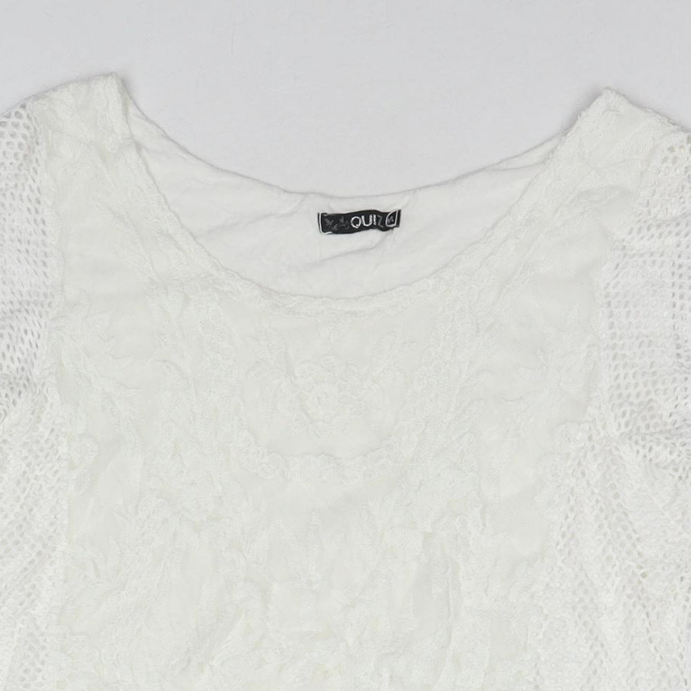 Quiz Womens White Polyester Basic T-Shirt Size M Round Neck