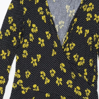 Debenhams Womens Black Polka Dot Viscose Fit & Flare Size 12 V-Neck Pullover - Flowers