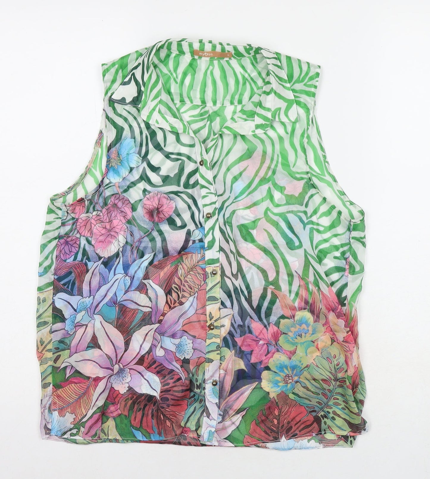 My Muse Womens Multicoloured Floral Polyester Basic Button-Up Size S Collared