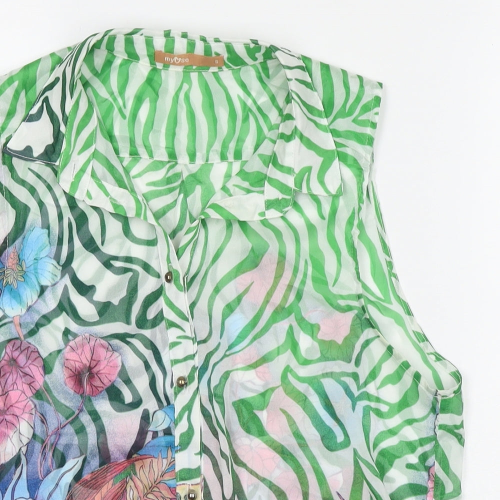 My Muse Womens Multicoloured Floral Polyester Basic Button-Up Size S Collared
