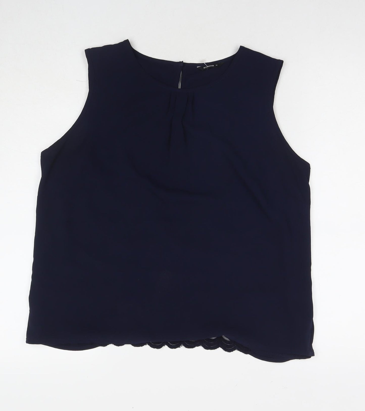 Roman Womens Blue Polyester Basic Tank Size 16 Round Neck