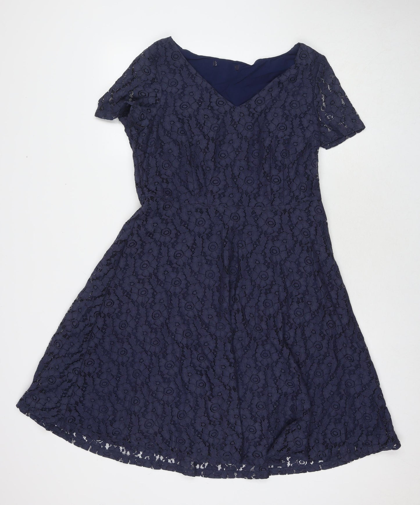 Marks and Spencer Womens Blue Polyamide A-Line Size 14 Round Neck Zip