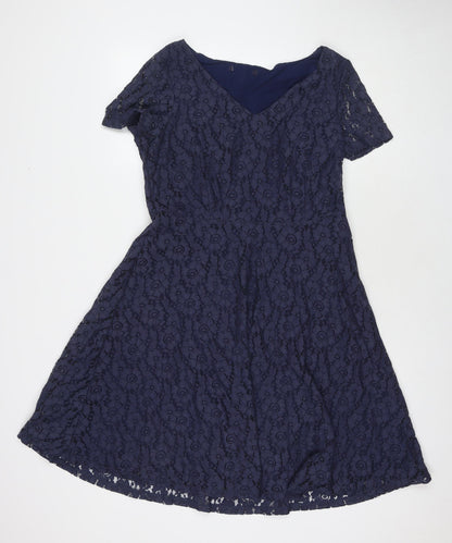 Marks and Spencer Womens Blue Polyamide A-Line Size 14 Round Neck Zip