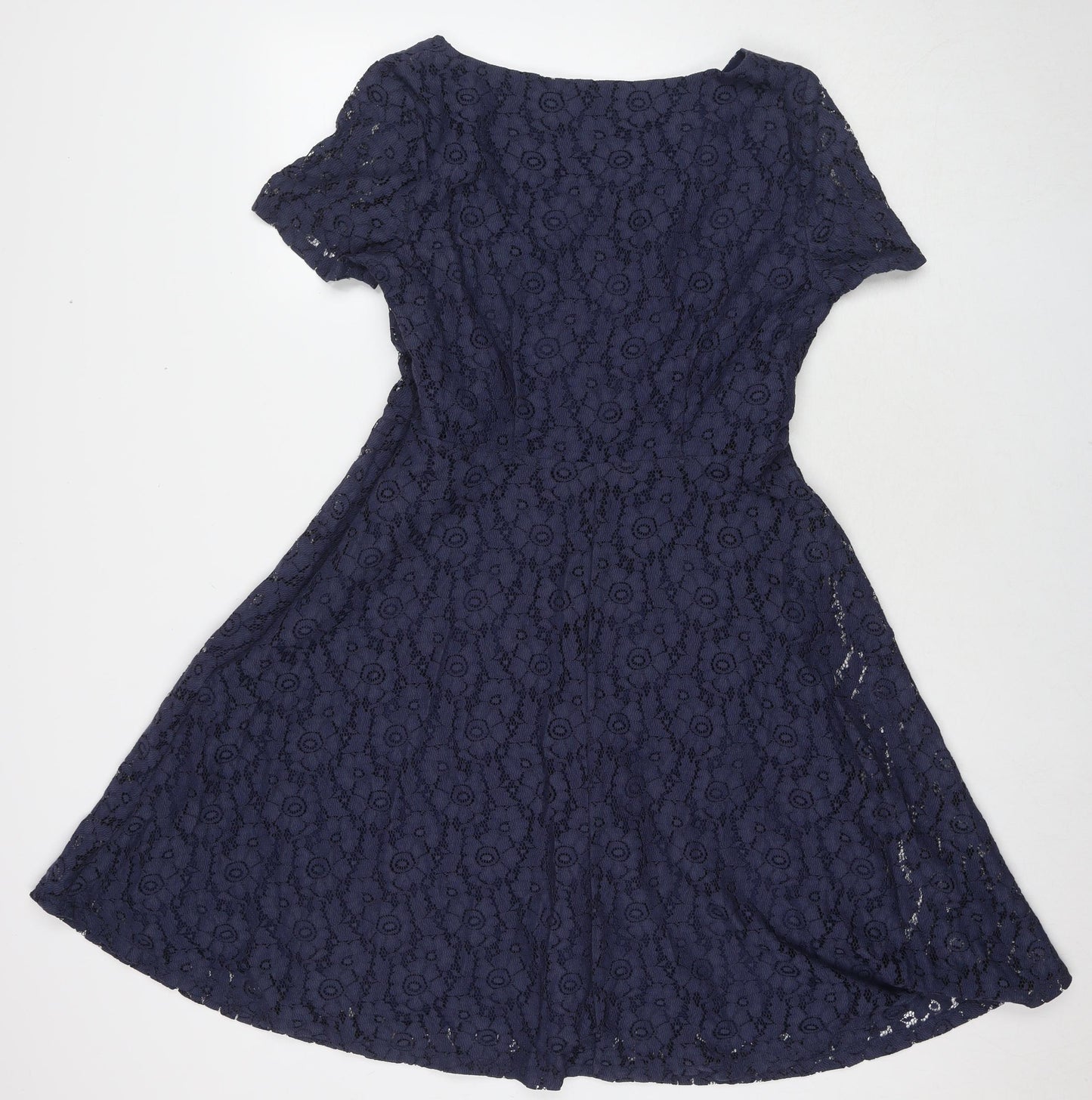 Marks and Spencer Womens Blue Polyamide A-Line Size 14 Round Neck Zip