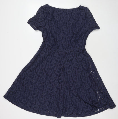 Marks and Spencer Womens Blue Polyamide A-Line Size 14 Round Neck Zip