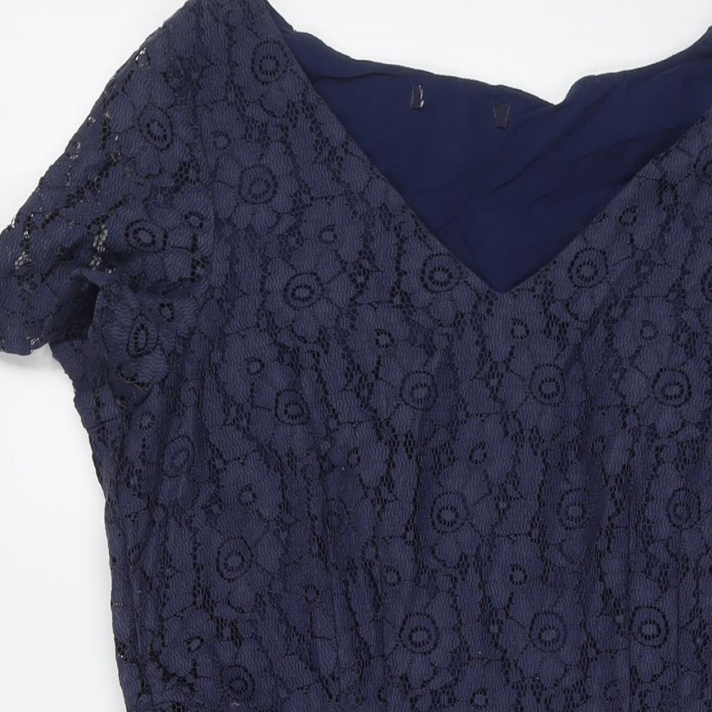 Marks and Spencer Womens Blue Polyamide A-Line Size 14 Round Neck Zip