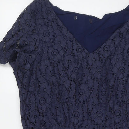 Marks and Spencer Womens Blue Polyamide A-Line Size 14 Round Neck Zip