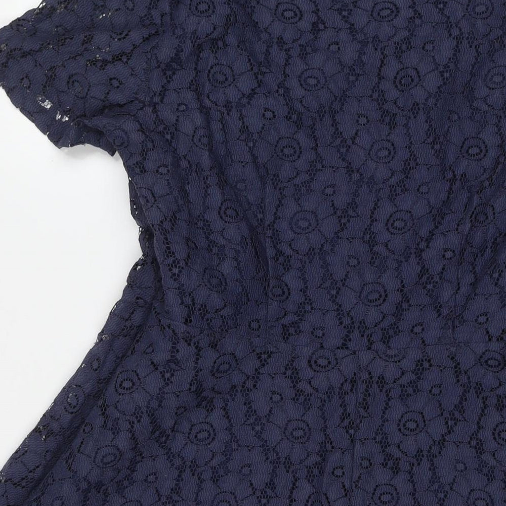 Marks and Spencer Womens Blue Polyamide A-Line Size 14 Round Neck Zip