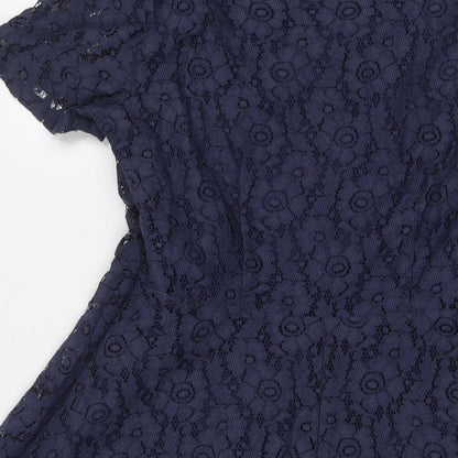Marks and Spencer Womens Blue Polyamide A-Line Size 14 Round Neck Zip