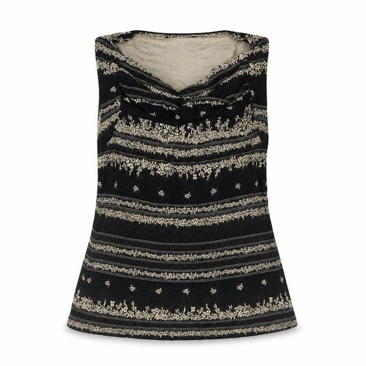 Marks & Spencer Womens Black Geometric Viscose Basic Tank Size 18 Round Neck