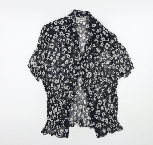 Basler Womens Black Floral Polyester Basic Button-Up Size 12 Collared - Shoulder Pads