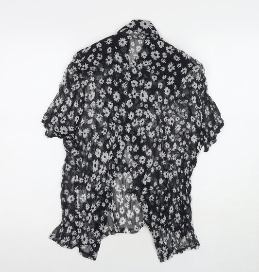 Basler Womens Black Floral Polyester Basic Button-Up Size 12 Collared - Shoulder Pads