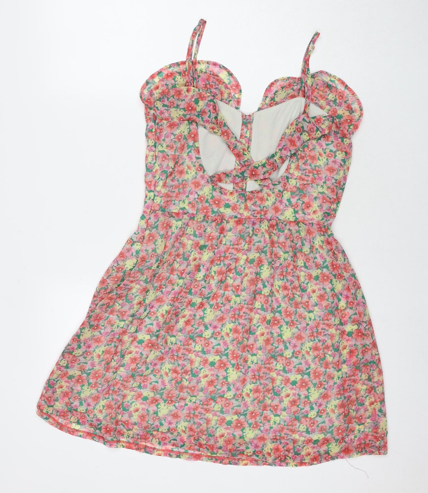 Made in U.K. Womens Multicoloured Floral Polyester A-Line Size 10 Sweetheart Button