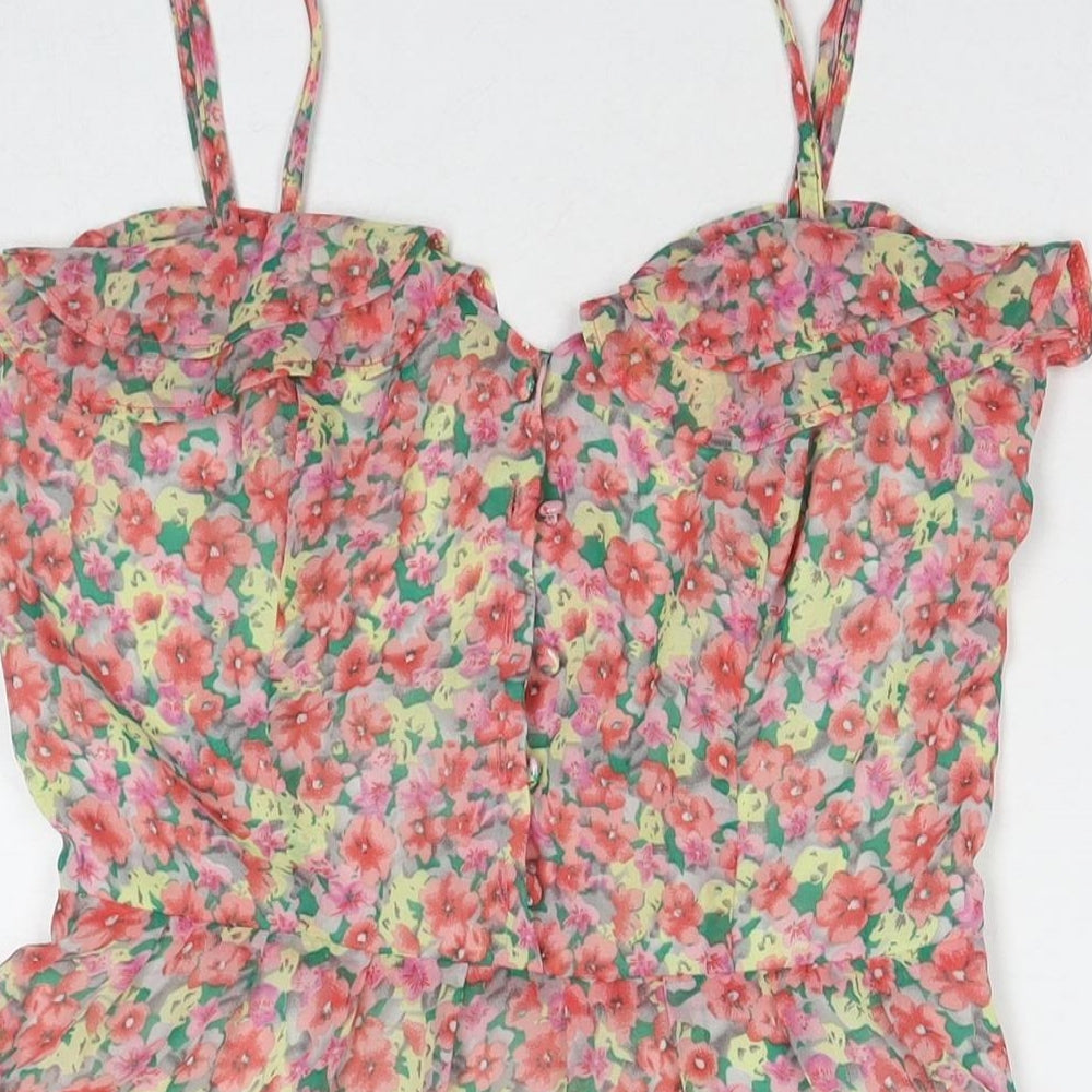 Made in U.K. Womens Multicoloured Floral Polyester A-Line Size 10 Sweetheart Button