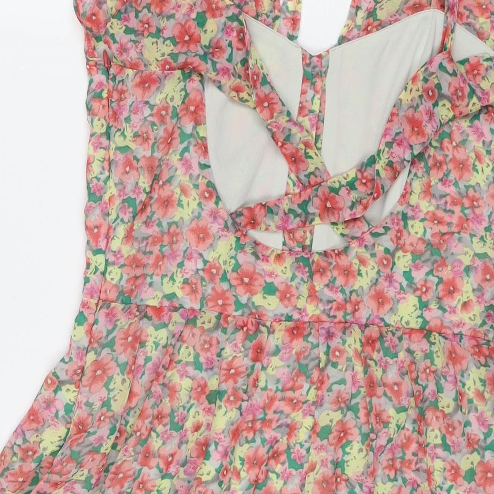 Made in U.K. Womens Multicoloured Floral Polyester A-Line Size 10 Sweetheart Button