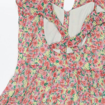 Made in U.K. Womens Multicoloured Floral Polyester A-Line Size 10 Sweetheart Button
