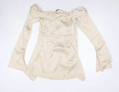PRETTYLITTLETHING Womens Beige Polyester Shift Size 12 Off the Shoulder Zip