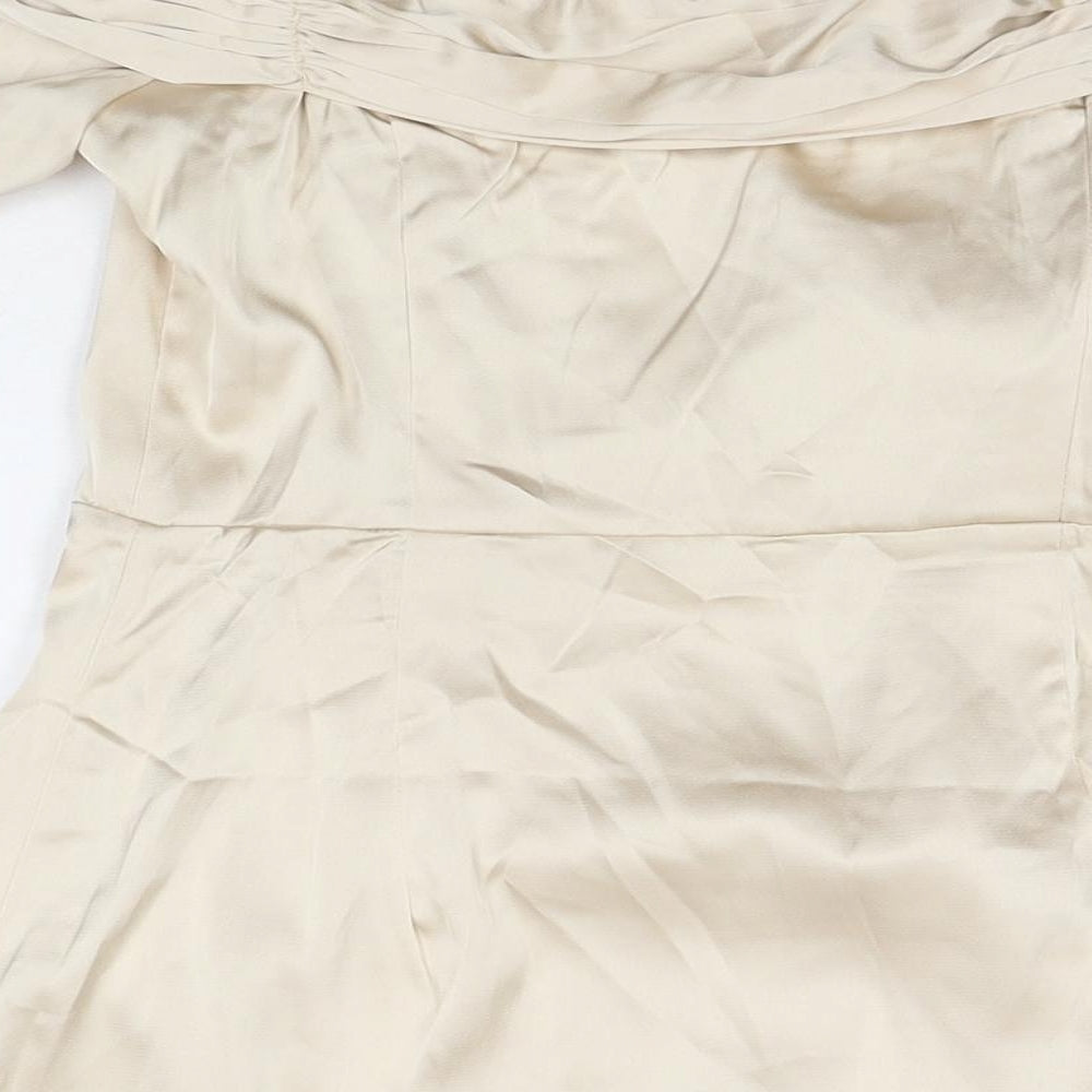 PRETTYLITTLETHING Womens Beige Polyester Shift Size 12 Off the Shoulder Zip