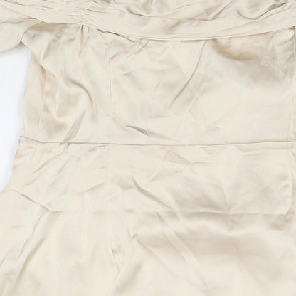 PRETTYLITTLETHING Womens Beige Polyester Shift Size 12 Off the Shoulder Zip