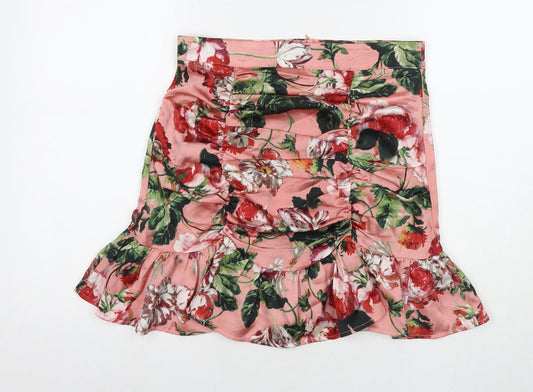 Boohoo Womens Pink Floral Polyester A-Line Skirt Size 12 Zip