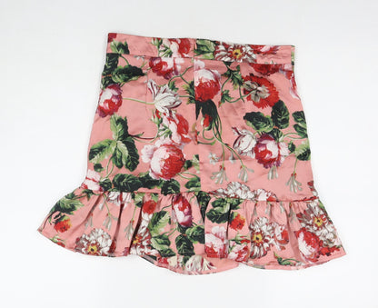 Boohoo Womens Pink Floral Polyester A-Line Skirt Size 12 Zip