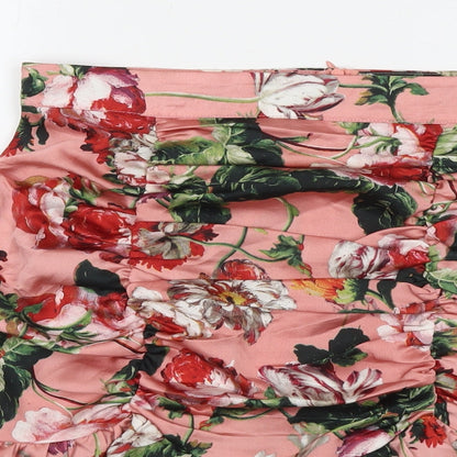 Boohoo Womens Pink Floral Polyester A-Line Skirt Size 12 Zip