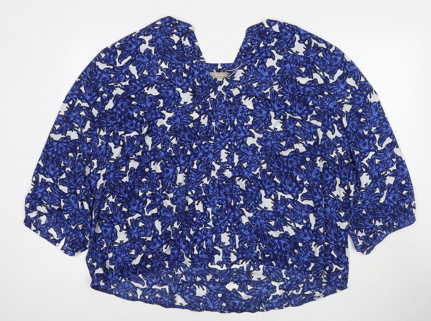 Anthology Womens Blue Geometric Polyester Basic Blouse Size 30 V-Neck