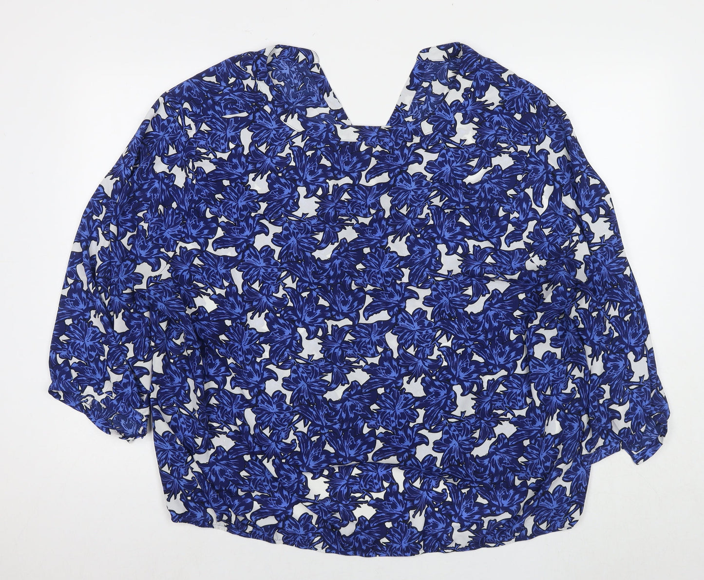 Anthology Womens Blue Geometric Polyester Basic Blouse Size 30 V-Neck