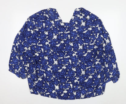 Anthology Womens Blue Geometric Polyester Basic Blouse Size 30 V-Neck