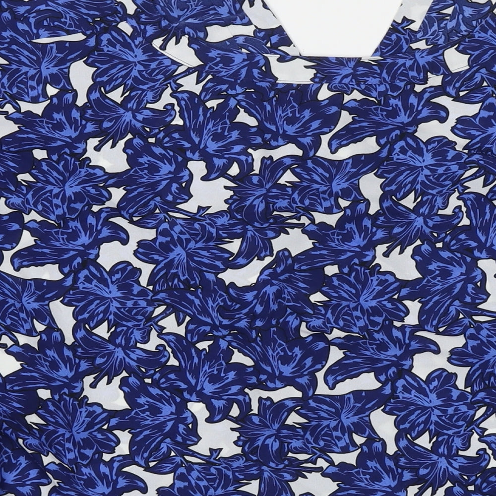 Anthology Womens Blue Geometric Polyester Basic Blouse Size 30 V-Neck