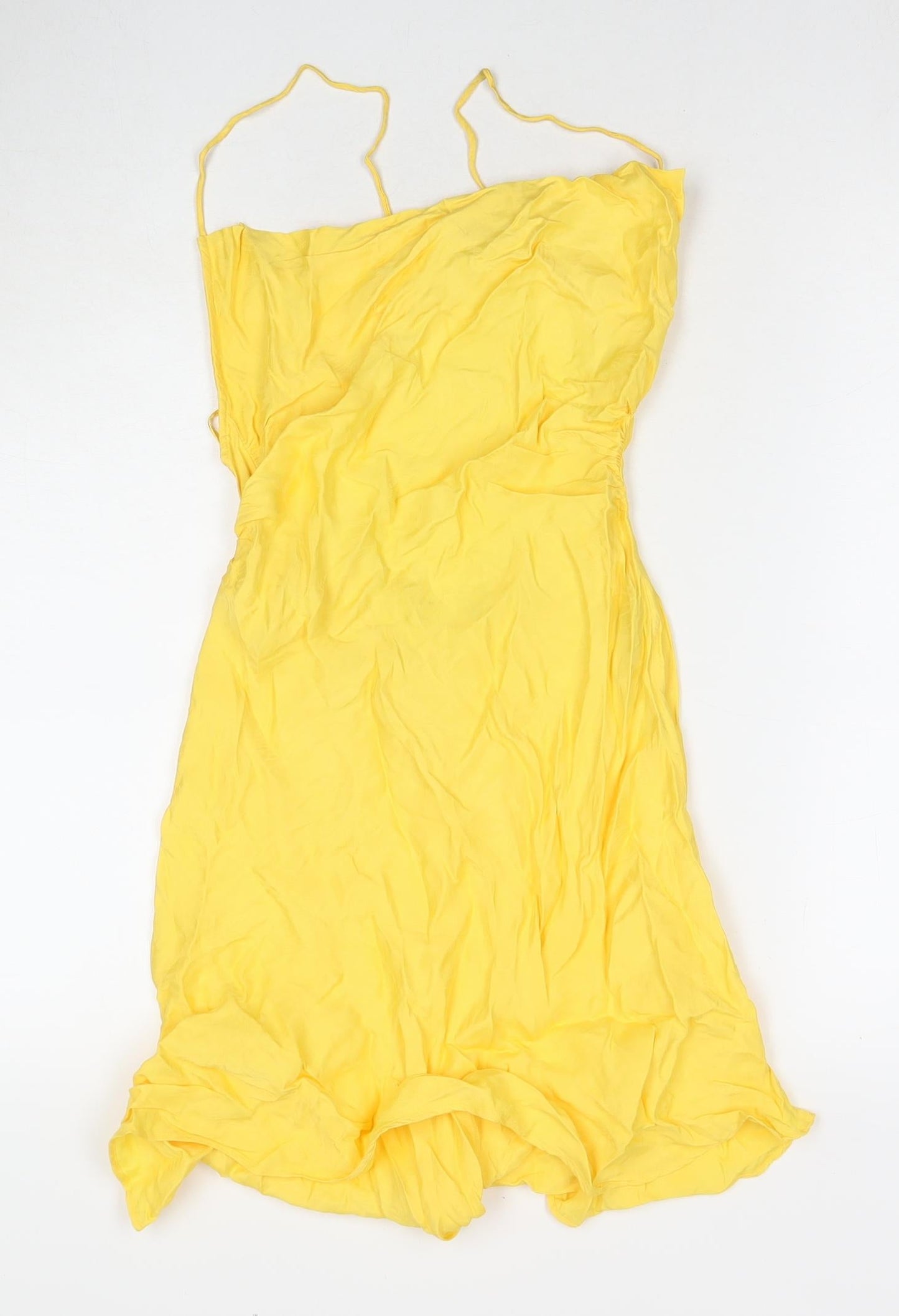 Zara Womens Yellow Viscose Slip Dress Size 4 Cowl Neck Pullover