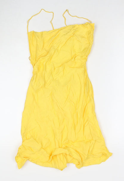 Zara Womens Yellow Viscose Slip Dress Size 4 Cowl Neck Pullover
