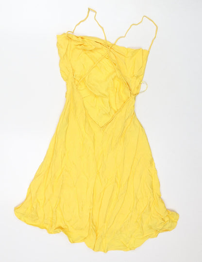 Zara Womens Yellow Viscose Slip Dress Size 4 Cowl Neck Pullover