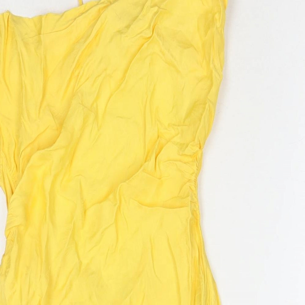 Zara Womens Yellow Viscose Slip Dress Size 4 Cowl Neck Pullover