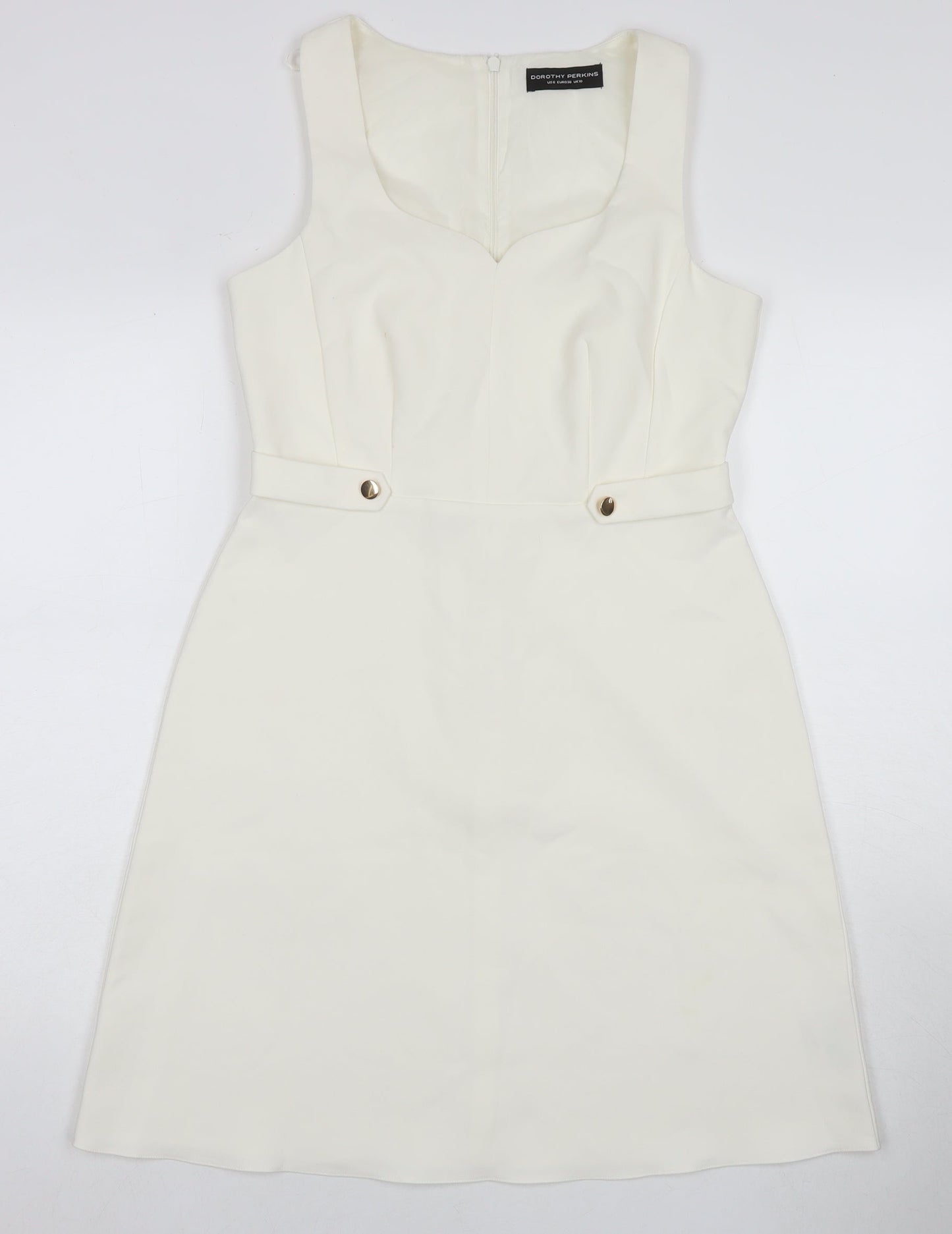 Dorothy Perkins Womens White Polyester A-Line Size 10 Square Neck Pullover