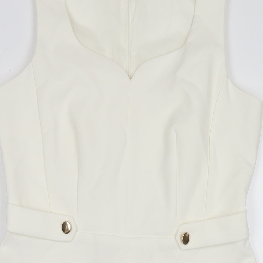 Dorothy Perkins Womens White Polyester A-Line Size 10 Square Neck Pullover