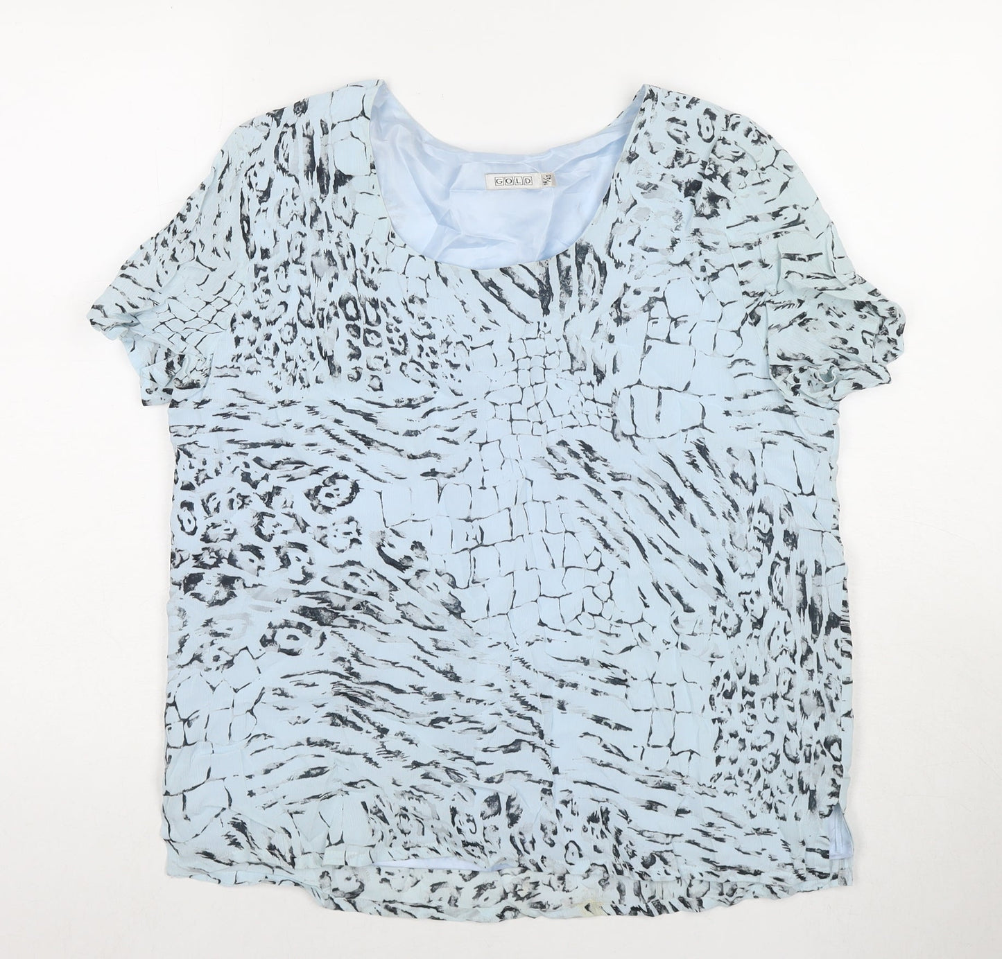 Womens UK Size 14 Gold Blue Basic Blouse