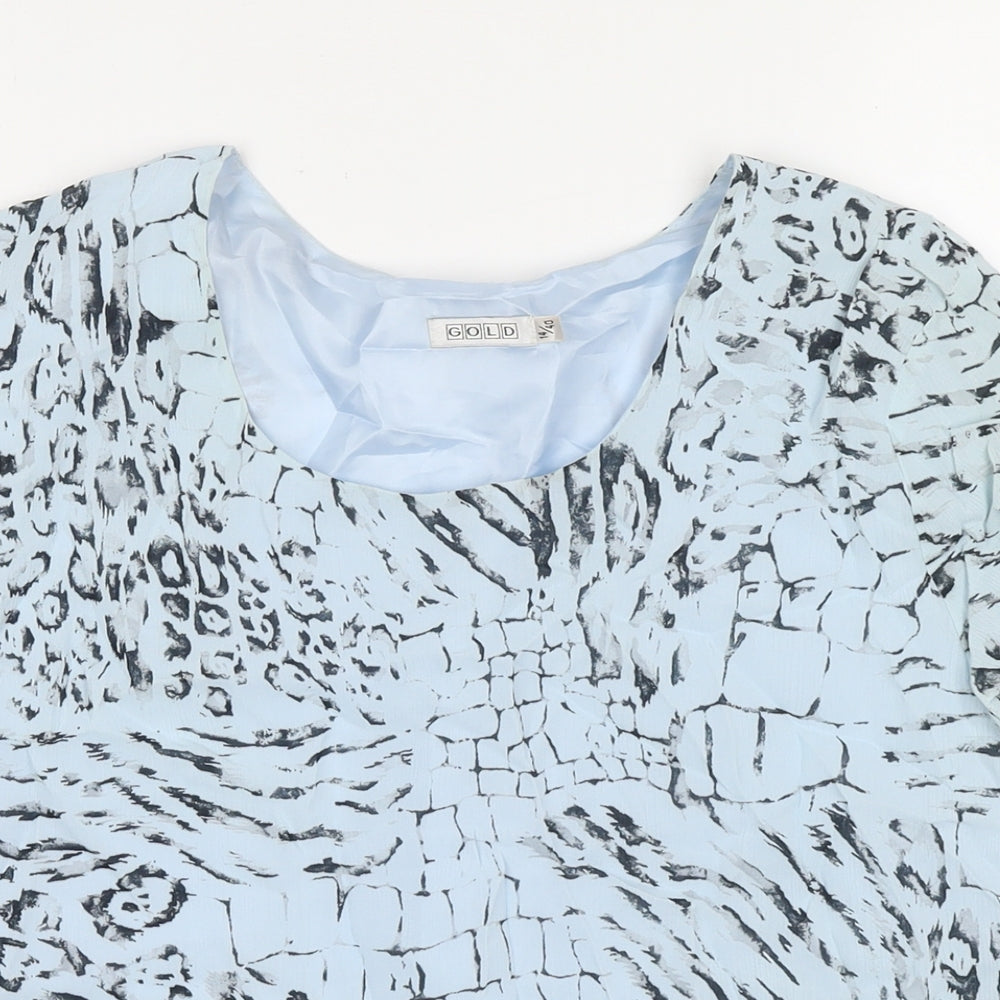 Womens UK Size 14 Gold Blue Basic Blouse