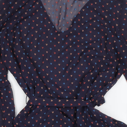 Esprit Womens Purple Geometric Polyester Fit & Flare Size 10 V-Neck Pullover - Hearts