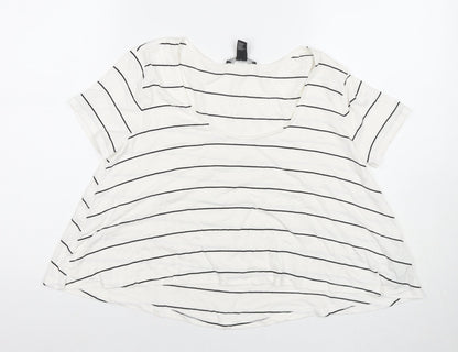 FOREVER 21 Womens White Striped Viscose Basic T-Shirt Size M Round Neck