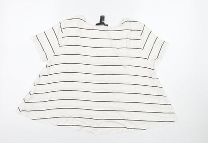 FOREVER 21 Womens White Striped Viscose Basic T-Shirt Size M Round Neck
