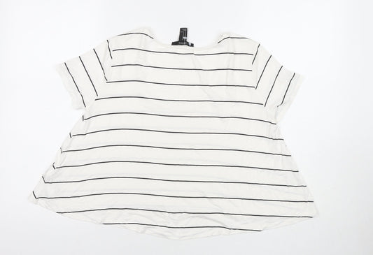 FOREVER 21 Womens White Striped Viscose Basic T-Shirt Size M Round Neck