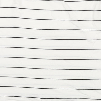 FOREVER 21 Womens White Striped Viscose Basic T-Shirt Size M Round Neck